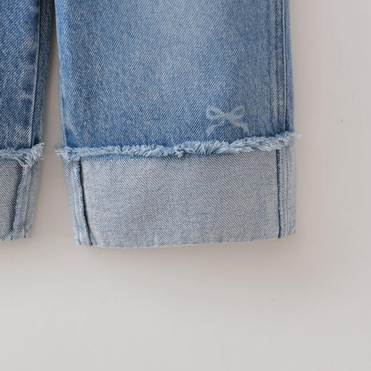 马克珍妮春日蝴蝶结女童牛仔卷边直筒裤2026年春装新款560095 商品图4