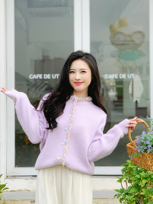 【百图lulu定制】【春光貂绒外套】五彩线点缀 爱心扣 貂绒纱线 针织外套 商品图1