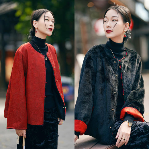 「预售」「自」全新升级【铂金会员661/天猫899/差价238】(53225)洛诗琳新中式真丝加绒外套2025冬季国风双面穿保暖外套 商品图0