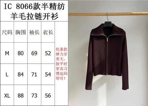 22-3 独家圆正 小禾 半精纺羊毛 栗子红 拉链针织开衫 我穿XL 商品图1