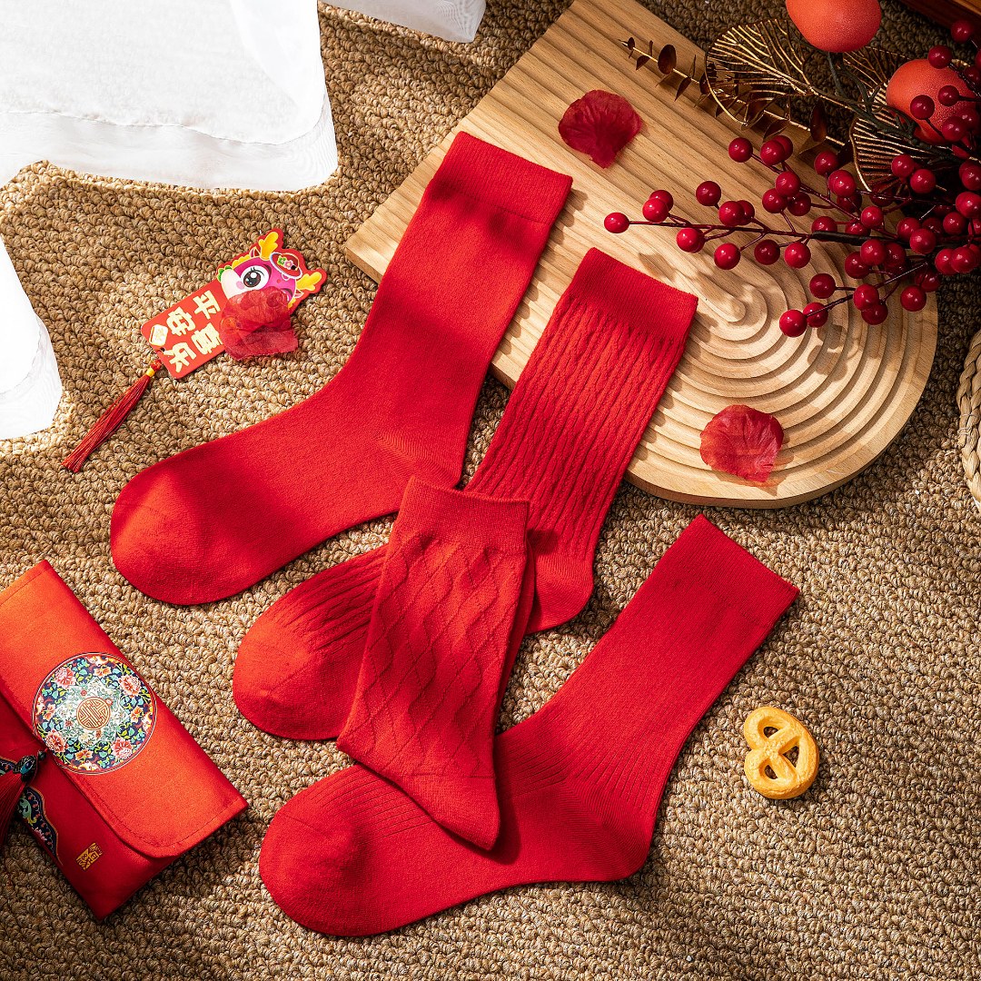 红红火火~新年款平安欢喜精仿羊毛袜