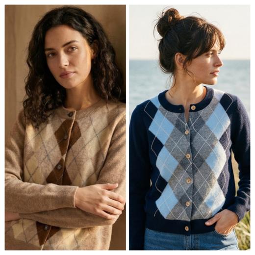 KINGDEER/KD秋冬新款百搭时尚学院风女式羊绒开衫 约280g L805913复古奶奶风/100%山羊绒鹿王 商品图1