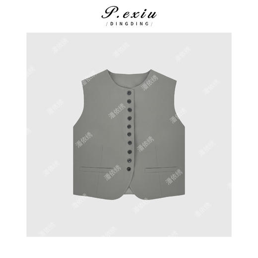 04-2潘依绣丁丁宠粉圆领复古基础单排多扣宽松叠穿韩版马甲Q8753 商品图0