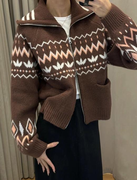 F020138新款宽松提花双开拉链运动针织开衫外套女 商品图0