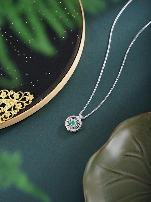 子佩集【芳菲启运】银S925套链【V10199HPSA】项链时尚可转动绿点太阳花2601 商品图8