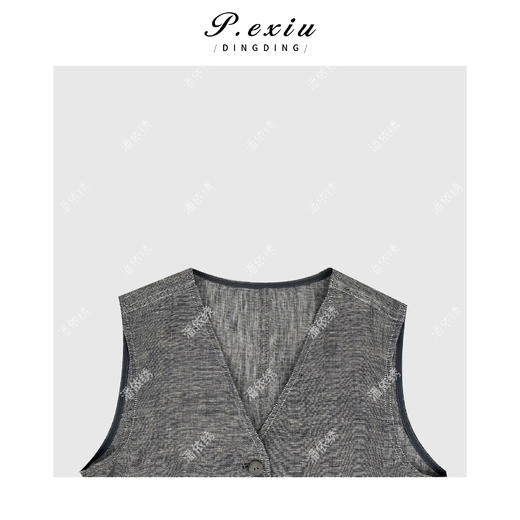 04-3潘依绣丁丁宠粉复古时髦下摆撞色拼接V领无袖马甲Q4921 商品图2