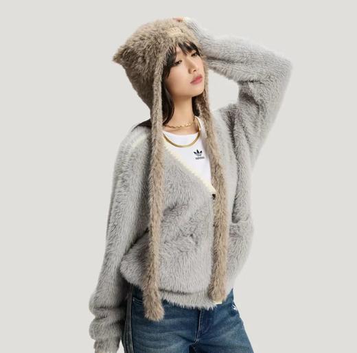 F020135新款仿貂毛时尚慵懒风V领针织毛衣开衫 商品图4