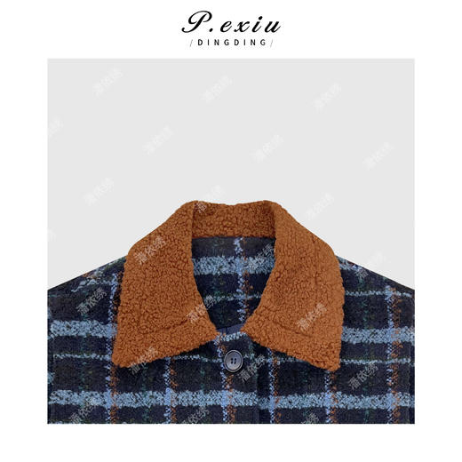 A008潘依绣丁丁宠粉毛感格纹撞色翻领马甲 Q3493 商品图2