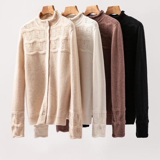 100%Baby小山羊绒~半高领钩花镂空羊绒针织开衫外套BABY260540 商品图2