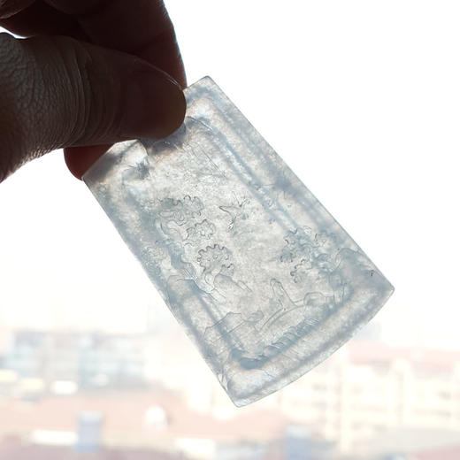 【天然正品】A货翡翠AU750收藏级白金镶天然细腻木那雪花棉冰种山水平安无事牌翡翠吊坠项链71.8*40.4*6.1MM（皆取最大值）131125AH19 商品图8