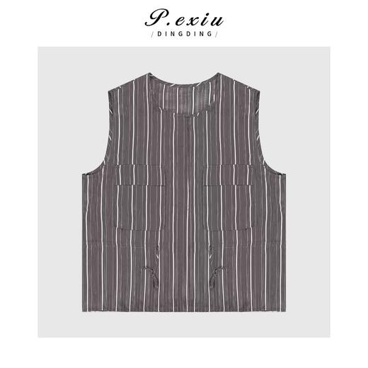 04-1潘依绣丁丁宠粉复古高级竖条纹抽绳无袖马甲Q30591 商品图0