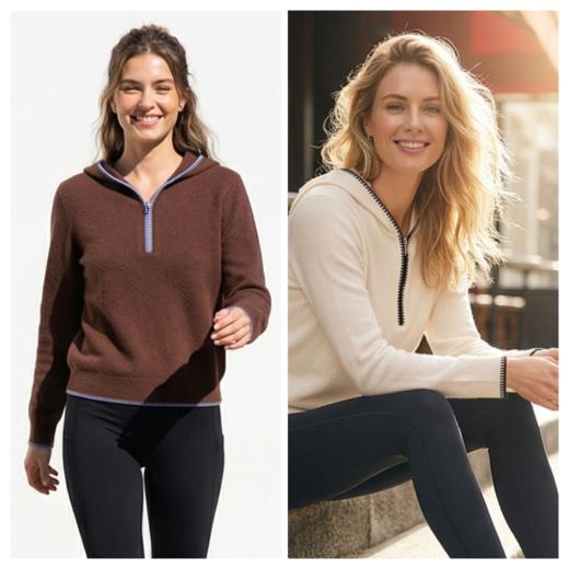 【咕咕同款】KINGDEER/KD25春秋时尚针织休闲宽松拉链套头衫羊绒衫L805941轻运动/花朵/休闲款鹿王 商品图3