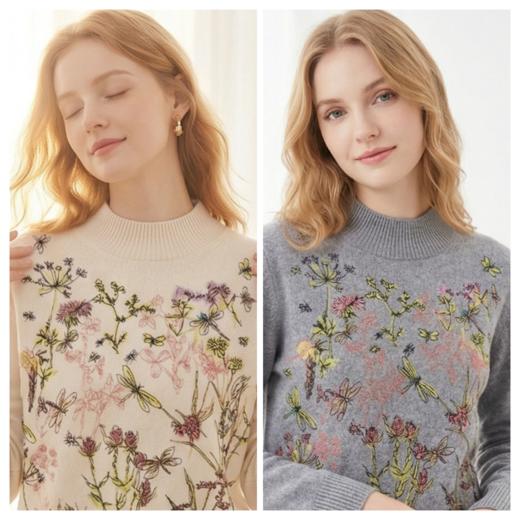 KINGDEER/KD秋冬新款女式长袖羊绒衫L805811轻运动/花朵/休闲款鹿王 商品图2