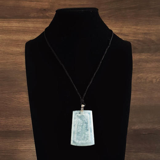 【天然正品】A货翡翠AU750收藏级白金镶天然细腻木那雪花棉冰种山水平安无事牌翡翠吊坠项链71.8*40.4*6.1MM（皆取最大值）131125AH19 商品图9