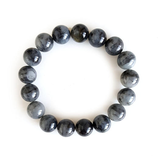 【天然正品】天然约11.3MM无纹裂新疆青花籽料和田玉圆珠手串17CM（弹力绳）130126NJS32 商品图0