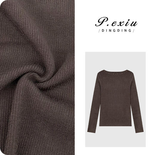 03-2潘依绣丁丁宠粉PanYiXiu/潘依绣绵羊毛时髦设计纽扣装饰一字肩针织毛衣ZZ1051 商品图1