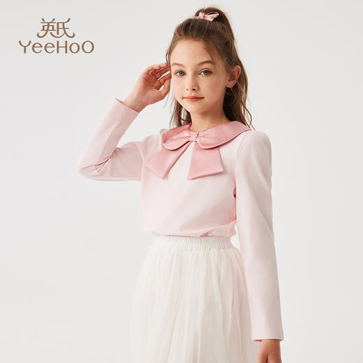 【英氏】【缎面大蝴蝶领】【110-170】女童长袖T恤 商品图2