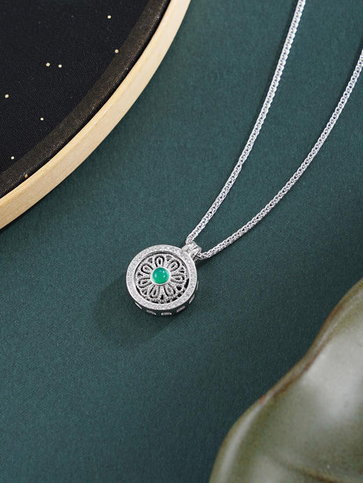 子佩集【芳菲启运】银S925套链【V10199HPSA】项链时尚可转动绿点太阳花2601 商品图2