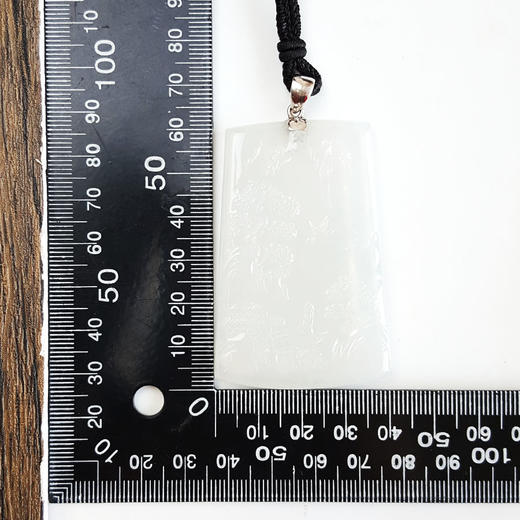 【天然正品】A货翡翠AU750收藏级白金镶天然细腻木那雪花棉冰种山水平安无事牌翡翠吊坠项链71.8*40.4*6.1MM（皆取最大值）131125AH19 商品图2