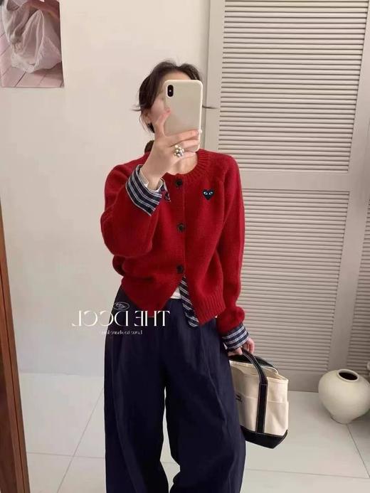 F020133春节穿搭门襟彩色装饰扣半高领设计针织开衫女款 商品图7