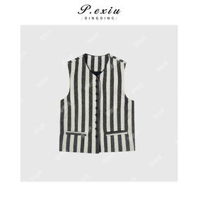 04-3潘依绣丁丁宠粉老钱风撞色条纹无袖马甲Q78915