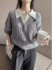 F020124春秋季学院风撞色Polo领半拉链针织衫 商品缩略图2