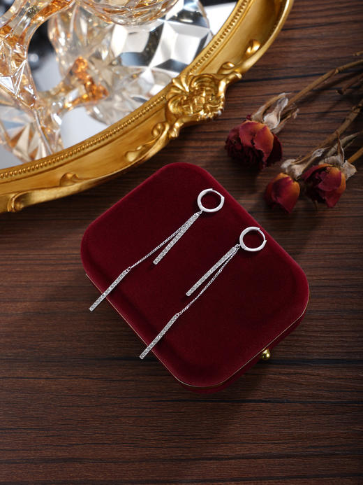 子佩集【冰绡曳空】银S925耳环【Y-6462101ZX】时尚扣环圆圈流苏超长2601 商品图3