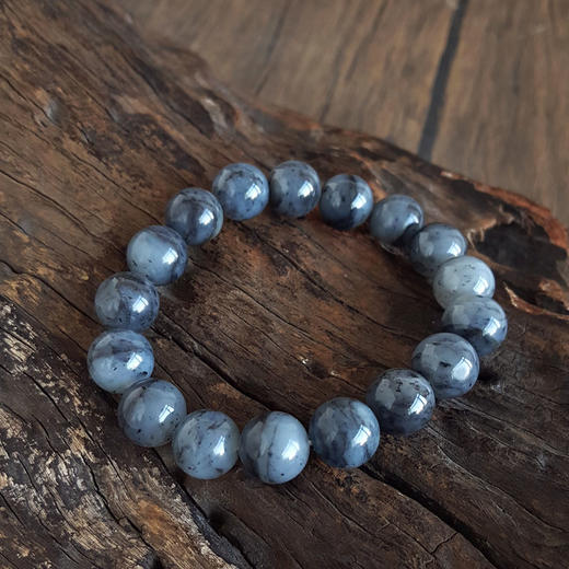 【天然正品】天然约11.3MM无纹裂新疆青花籽料和田玉圆珠手串17CM（弹力绳）130126NJS32 商品图3