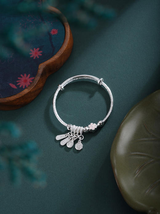 子佩集【幸福如意】银S999童镯【YHSZ0144】儿童粉花平安喜乐如意福吉言2601 商品图5