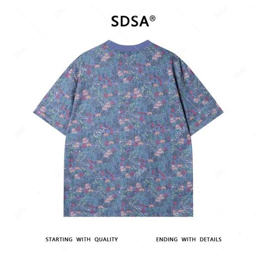 SDSA夏季新款男士痞帅彩色满印植物花卉圆领短袖T恤百搭设计师 商品图4