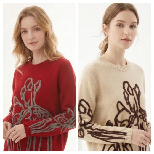 KINGDEER/KD新款女式时尚休闲羊绒衫 约330g L805575轻运动/花朵/休闲款100%山羊绒鹿王 红色 商品图1