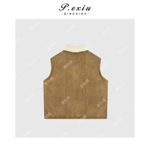 A008潘依绣丁丁宠粉韩系排扣翻领皮-毛-一体无袖马甲Q2009 商品图1