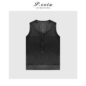 04-3潘依绣丁丁宠粉醋酸拼接人丝薄款光泽感V领无袖马甲Q20097