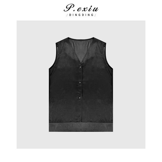 04-3潘依绣丁丁宠粉醋酸拼接人丝薄款光泽感V领无袖马甲Q20097 商品图0