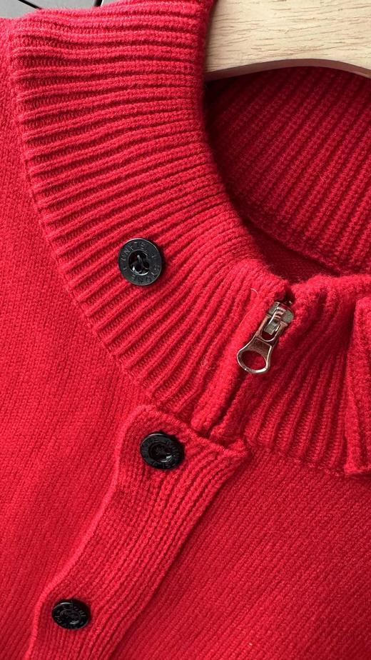F020121新款徽章立领拉链单排扣针织外套新年红针织开衫 商品图13