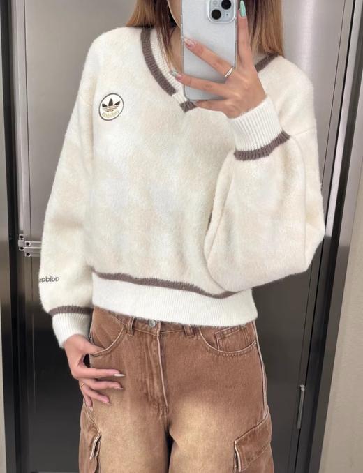 F020136新款三叶草千鸟格毛绒V领套头短款针织毛衣 商品图8