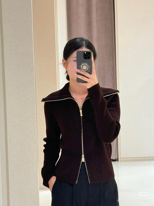 22-3 独家圆正 小禾 半精纺羊毛 栗子红 拉链针织开衫 我穿XL 商品图5