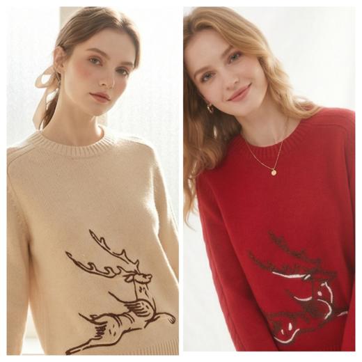 KINGDEER/KD时尚秋冬宽松毛衣复古针织羊绒衫L805970轻运动/花朵/休闲款鹿王 红色 商品图1