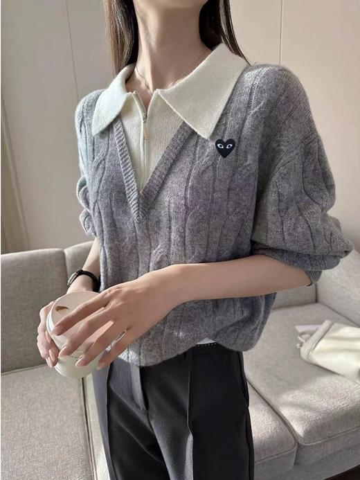 F020124春秋季学院风撞色Polo领半拉链针织衫 商品图3