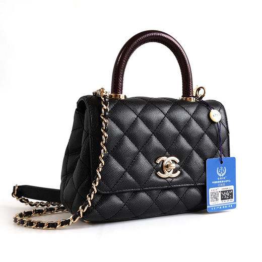 【95新】CHANEL香奈儿AS2215 B05068 94305黑金荔枝红手柄mini coco handle手提单肩包女士280126NJS03 商品图1