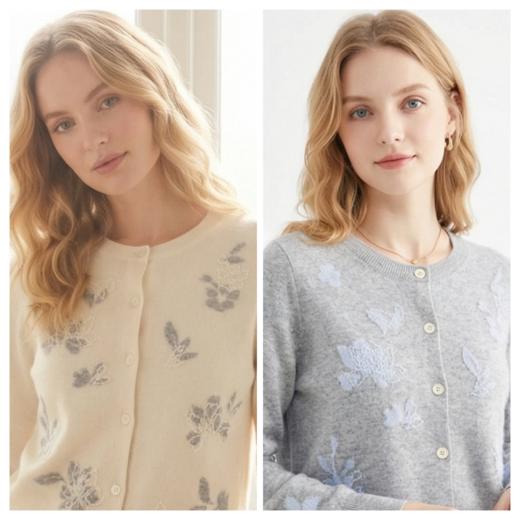 KINGDEER/KD灰色蝴蝶结印花毛衣女装小香风羊绒衫L805605复古奶奶风鹿王 商品图2