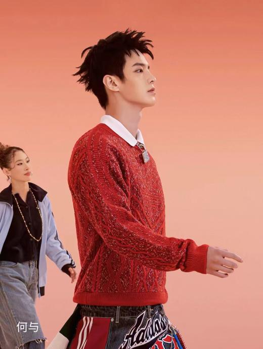 F020139新款新年何与同款针织衫套头撞色提花针织毛衣 商品图5