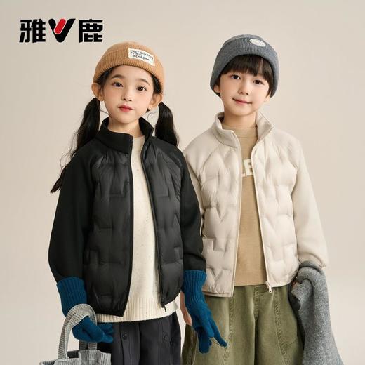 V/雅鹿新款儿童轻薄羽绒服立领外套校服神器男女童针织拼接羽绒服 商品图1