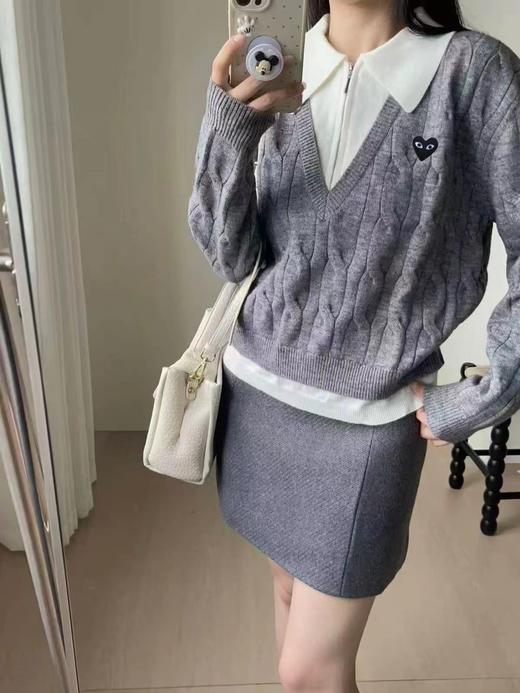 F020124春秋季学院风撞色Polo领半拉链针织衫 商品图8