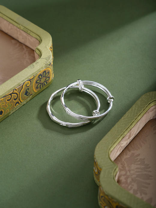 子佩集【茁壮康宁】银S9999童镯【TB0240975】儿童竹节磨砂2601 商品图6