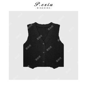 04-1潘依绣丁丁宠粉新款简约V领毛织无袖短款马甲Q3777