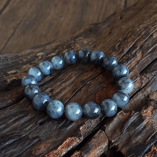 【天然正品】天然约11.3MM无纹裂新疆青花籽料和田玉圆珠手串17CM（弹力绳）130126NJS32 商品图4