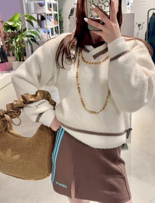 F020136新款三叶草千鸟格毛绒V领套头短款针织毛衣 商品图7