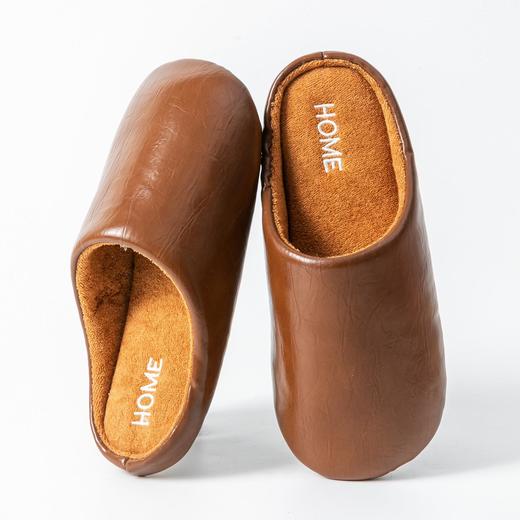 【家居防水静音皮面棉拖鞋】软底静音女秋冬季居家用室内保暖防滑毛绒家居棉拖鞋男 商品图3