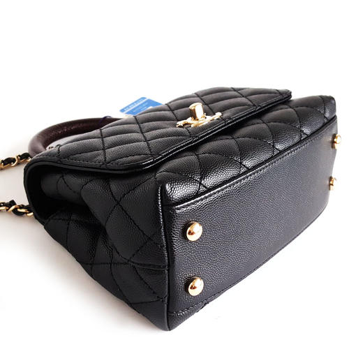 【95新】CHANEL香奈儿AS2215 B05068 94305黑金荔枝红手柄mini coco handle手提单肩包女士280126NJS03 商品图5